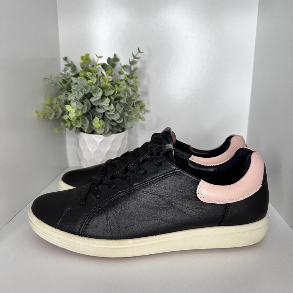 ECCO Women’s Soft VII Leather Elastic Lace Up Black Slip On Sneakers Size 8 - Picture 6 of 11
